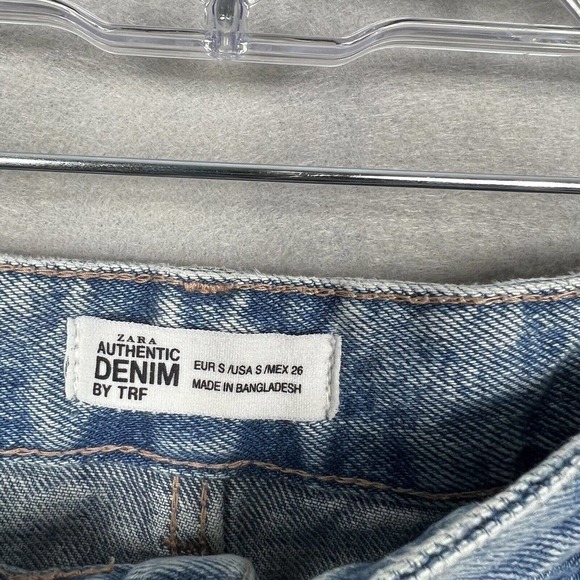 Zara Denim Skirt Size Small A-line Button Front Patch Pockets Y2K Raw Hem - Picture 6 of 9